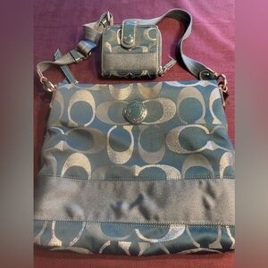 Coach Teal and Silver Crossbody Bag Set